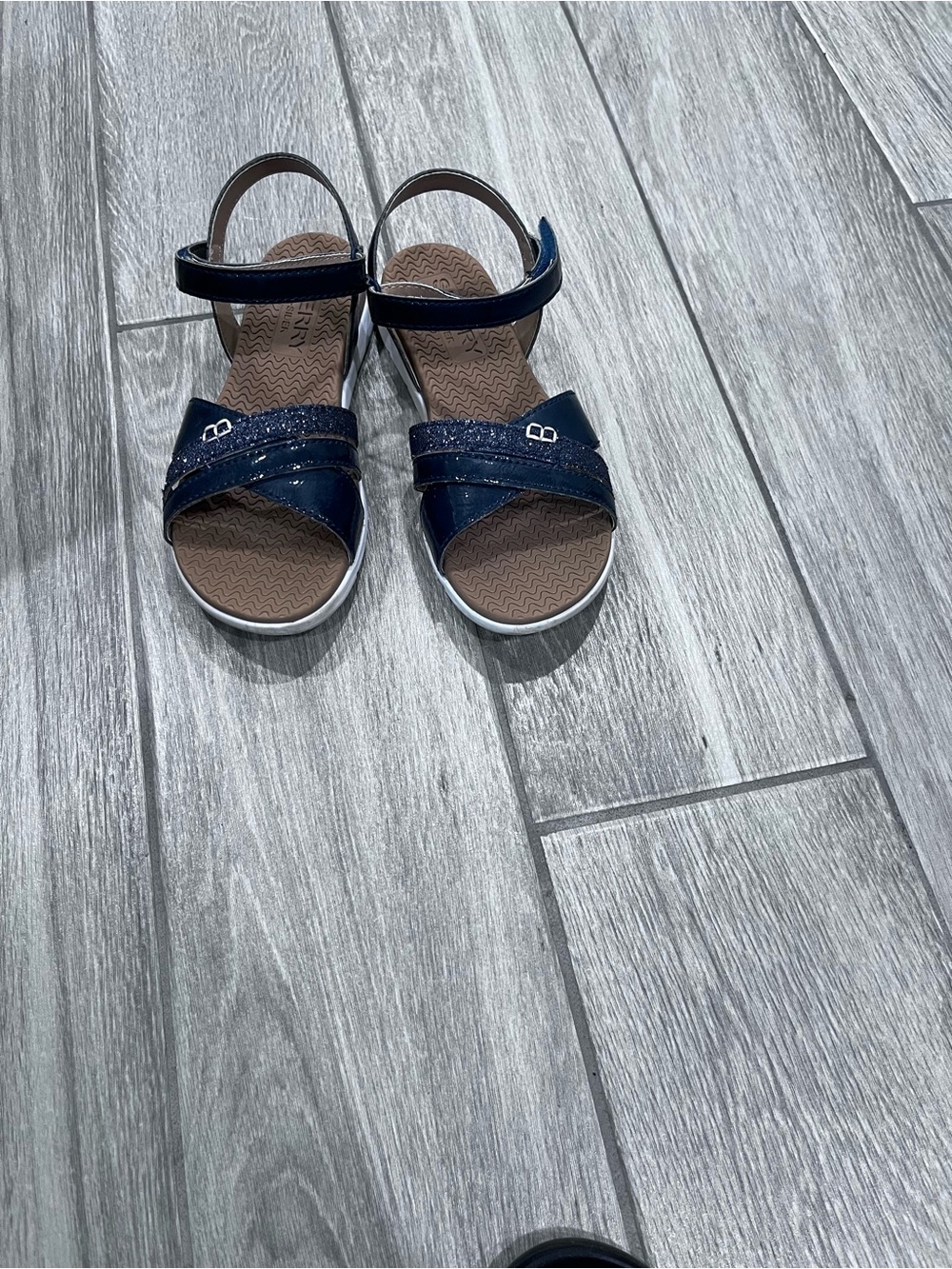 Sperry Navy Blue Girls Sandals with Glitter Straps